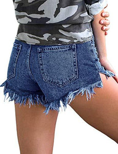 Mid Rise Shorts Frayed Raw Hem Ripped Denim Jean Shorts - Easy Pickins Store