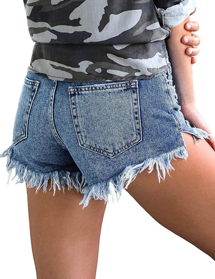 Mid Rise Shorts Frayed Raw Hem Ripped Denim Jean Shorts - Easy Pickins Store