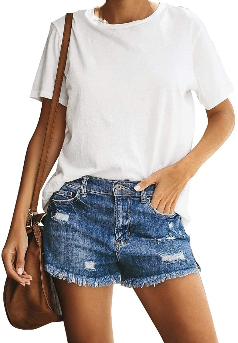 Mid Rise Shorts Frayed Raw Hem Ripped Denim Jean Shorts - Easy Pickins Store