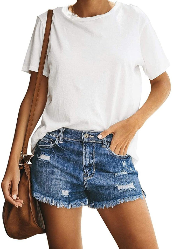Mid Rise Shorts Frayed Raw Hem Ripped Denim Jean Shorts - Easy Pickins Store