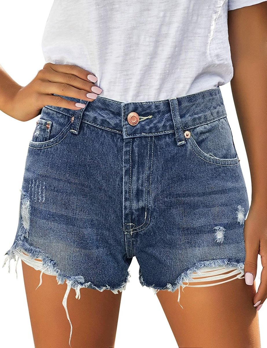Mid Rise Shorts Frayed Raw Hem Ripped Denim Jean Shorts - Easy Pickins Store