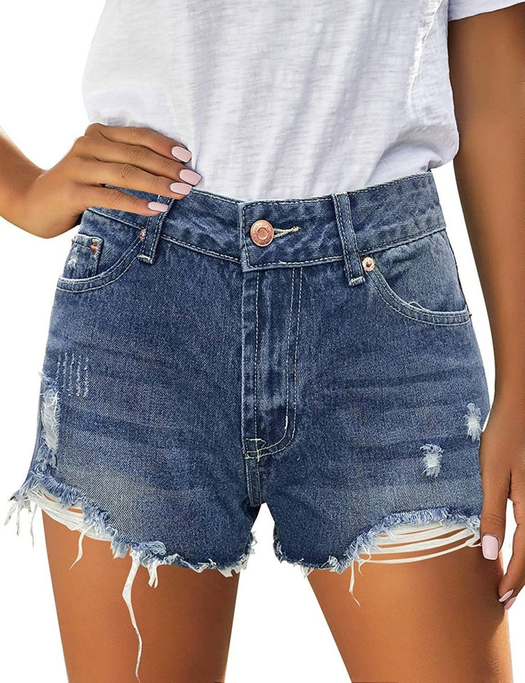 Mid Rise Shorts Frayed Raw Hem Ripped Denim Jean Shorts - Easy Pickins Store