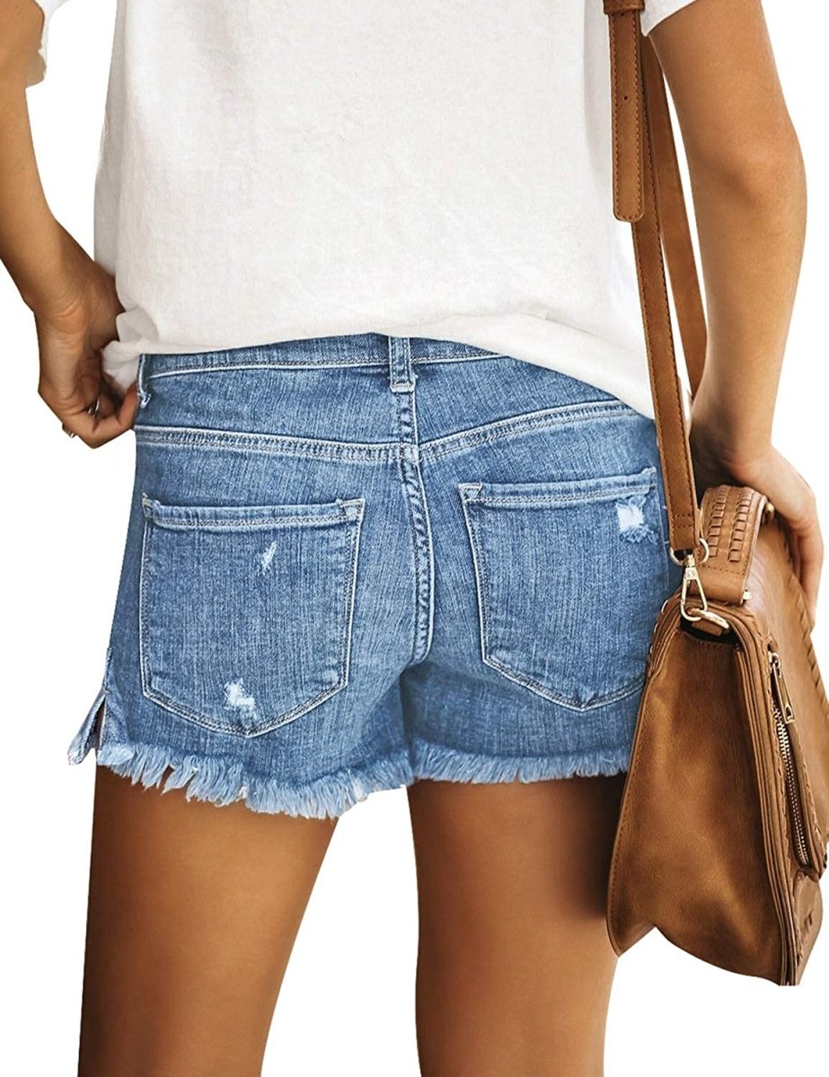 Mid Rise Shorts Frayed Raw Hem Ripped Denim Jean Shorts - Easy Pickins Store