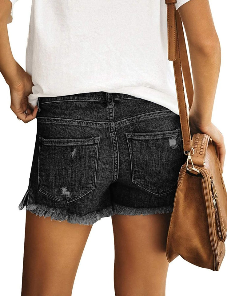Mid Rise Shorts Frayed Raw Hem Ripped Denim Jean Shorts - Easy Pickins Store