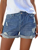 Mid Rise Shorts Frayed Raw Hem Ripped Denim Jean Shorts - Easy Pickins Store