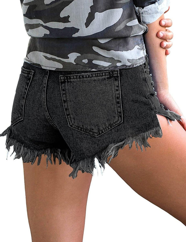 Mid Rise Shorts Frayed Raw Hem Ripped Denim Jean Shorts - Easy Pickins Store