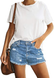 Mid Rise Shorts Frayed Raw Hem Ripped Denim Jean Shorts - Easy Pickins Store