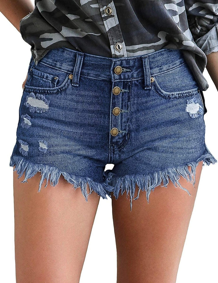 Mid Rise Shorts Frayed Raw Hem Ripped Denim Jean Shorts - Easy Pickins Store