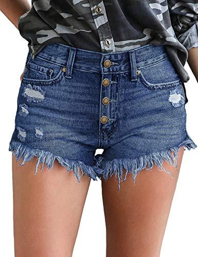 Mid Rise Shorts Frayed Raw Hem Ripped Denim Jean Shorts - Easy Pickins Store