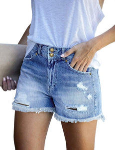 Mid Rise Shorts Frayed Raw Hem Ripped Denim Jean Shorts - Easy Pickins Store