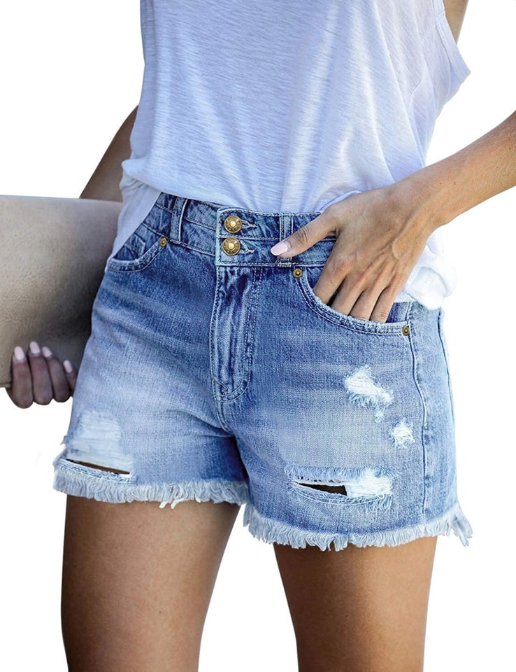 Mid Rise Shorts Frayed Raw Hem Ripped Denim Jean Shorts - Easy Pickins Store