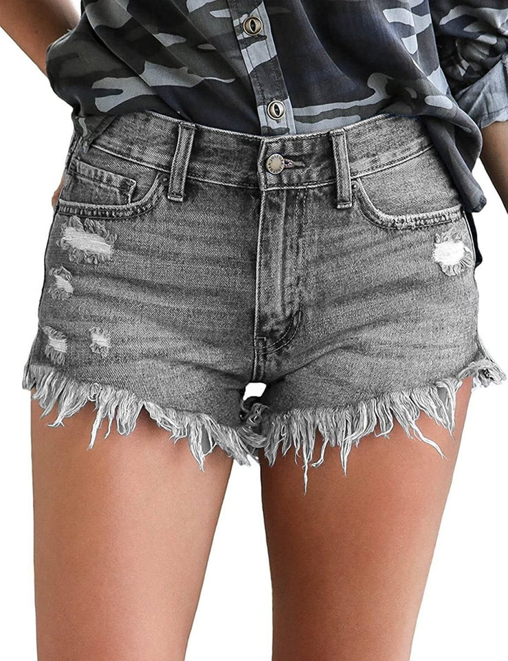 Mid Rise Shorts Frayed Raw Hem Ripped Denim Jean Shorts - Easy Pickins Store