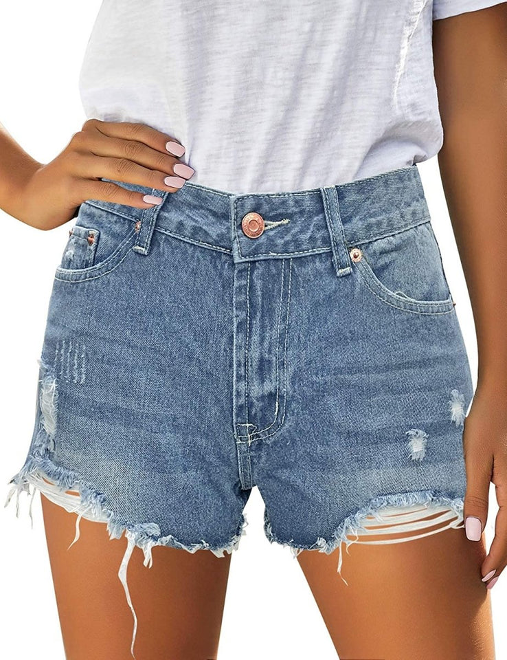 Mid Rise Shorts Frayed Raw Hem Ripped Denim Jean Shorts - Easy Pickins Store