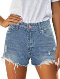 Mid Rise Shorts Frayed Raw Hem Ripped Denim Jean Shorts - Easy Pickins Store