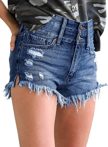 Mid Rise Shorts Frayed Raw Hem Ripped Denim Jean Shorts - Easy Pickins Store