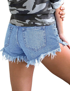 Mid Rise Shorts Frayed Raw Hem Ripped Denim Jean Shorts - Easy Pickins Store