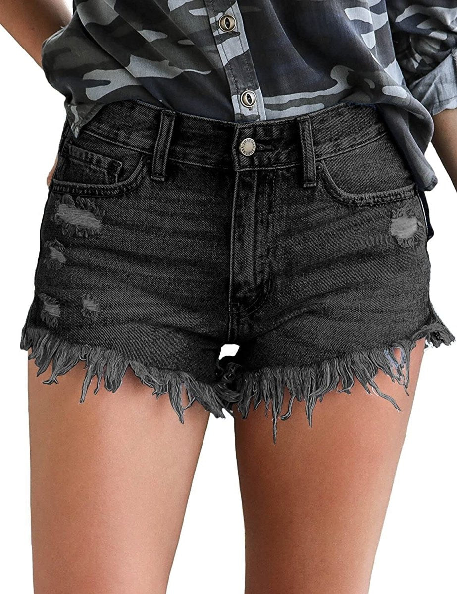 Mid Rise Shorts Frayed Raw Hem Ripped Denim Jean Shorts - Easy Pickins Store