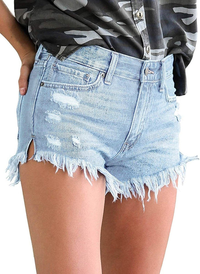 Mid Rise Shorts Frayed Raw Hem Ripped Denim Jean Shorts - Easy Pickins Store