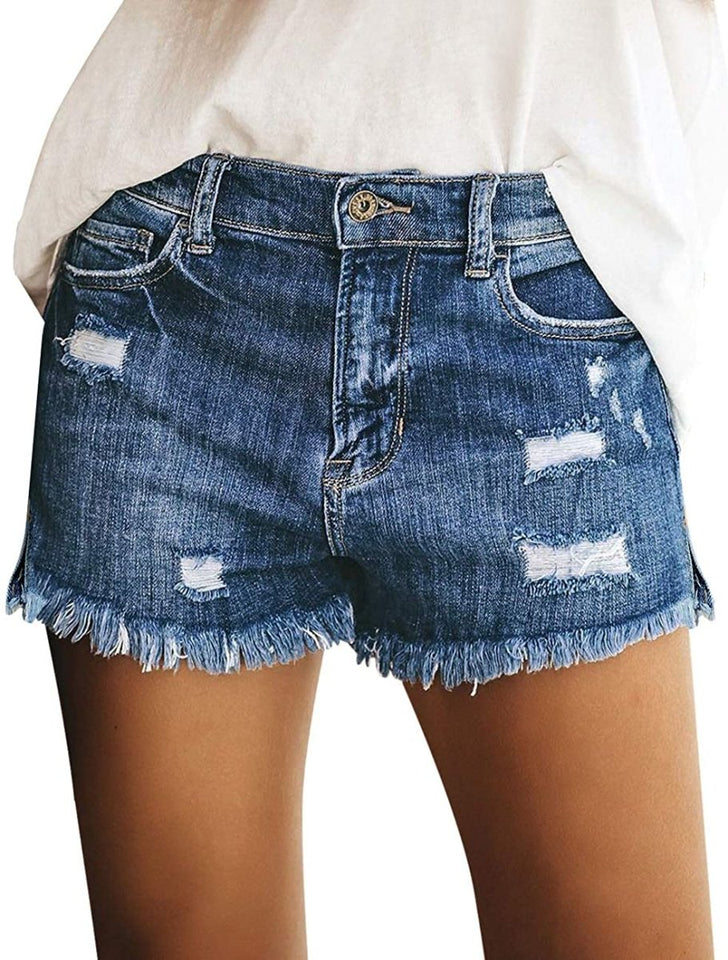 Mid Rise Shorts Frayed Raw Hem Ripped Denim Jean Shorts - Easy Pickins Store