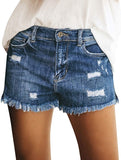 Mid Rise Shorts Frayed Raw Hem Ripped Denim Jean Shorts - Easy Pickins Store