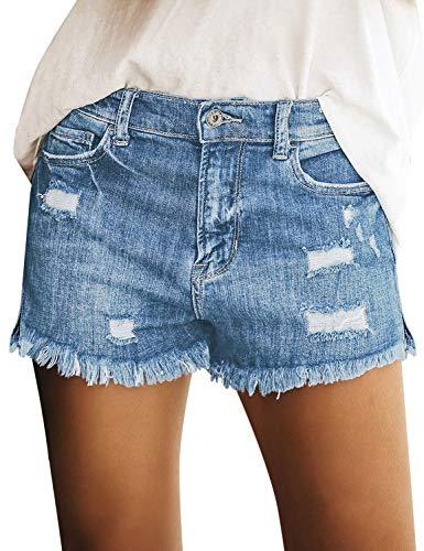 Mid Rise Shorts Frayed Raw Hem Ripped Denim Jean Shorts - Easy Pickins Store