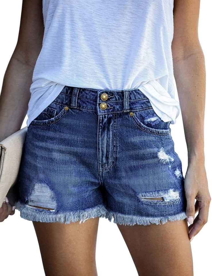 Mid Rise Shorts Frayed Raw Hem Ripped Denim Jean Shorts - Easy Pickins Store