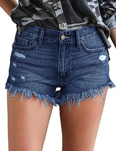 Mid Rise Shorts Frayed Raw Hem Ripped Denim Jean Shorts - Easy Pickins Store
