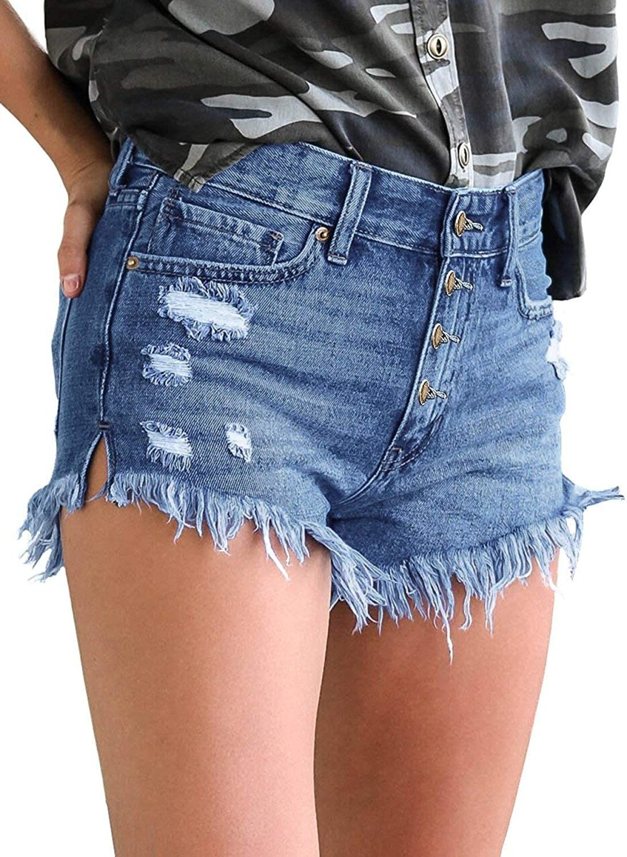Mid Rise Shorts Frayed Raw Hem Ripped Denim Jean Shorts - Easy Pickins Store