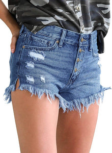 Mid Rise Shorts Frayed Raw Hem Ripped Denim Jean Shorts - Easy Pickins Store
