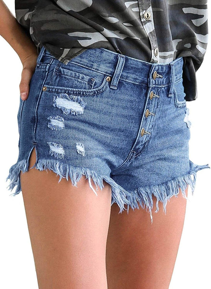 Mid Rise Shorts Frayed Raw Hem Ripped Denim Jean Shorts - Easy Pickins Store