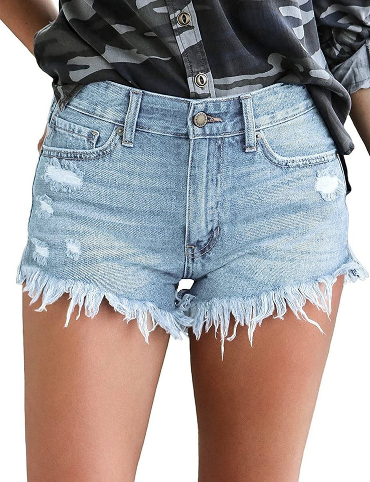 Mid Rise Shorts Frayed Raw Hem Ripped Denim Jean Shorts - Easy Pickins Store