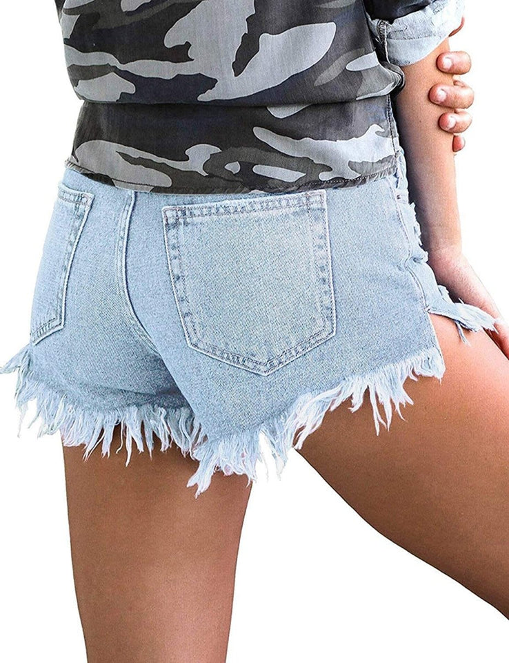 Mid Rise Shorts Frayed Raw Hem Ripped Denim Jean Shorts - Easy Pickins Store