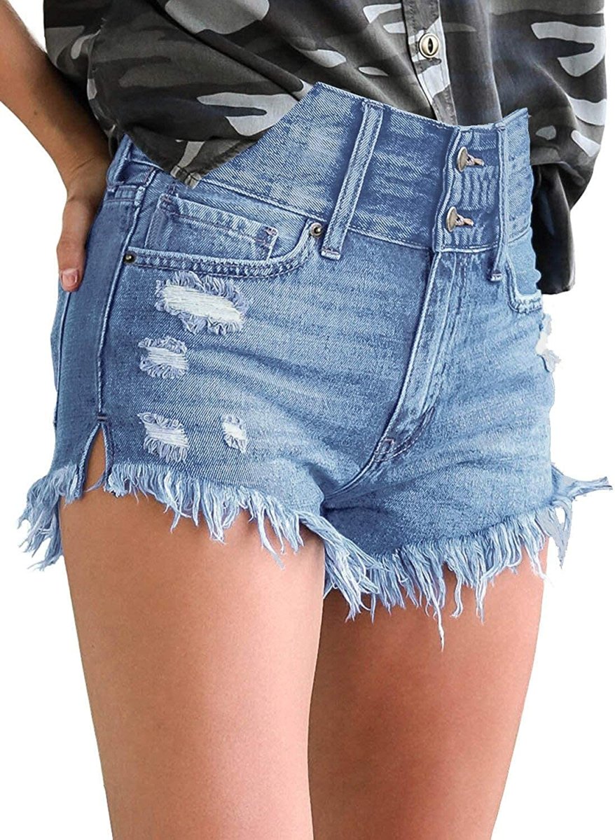 Mid Rise Shorts Frayed Raw Hem Ripped Denim Jean Shorts - Easy Pickins Store