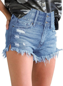 Mid Rise Shorts Frayed Raw Hem Ripped Denim Jean Shorts - Easy Pickins Store