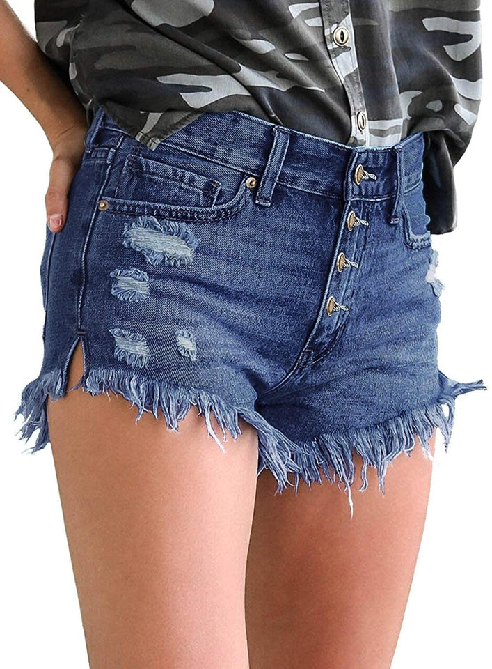 Mid Rise Shorts Frayed Raw Hem Ripped Denim Jean Shorts - Easy Pickins Store