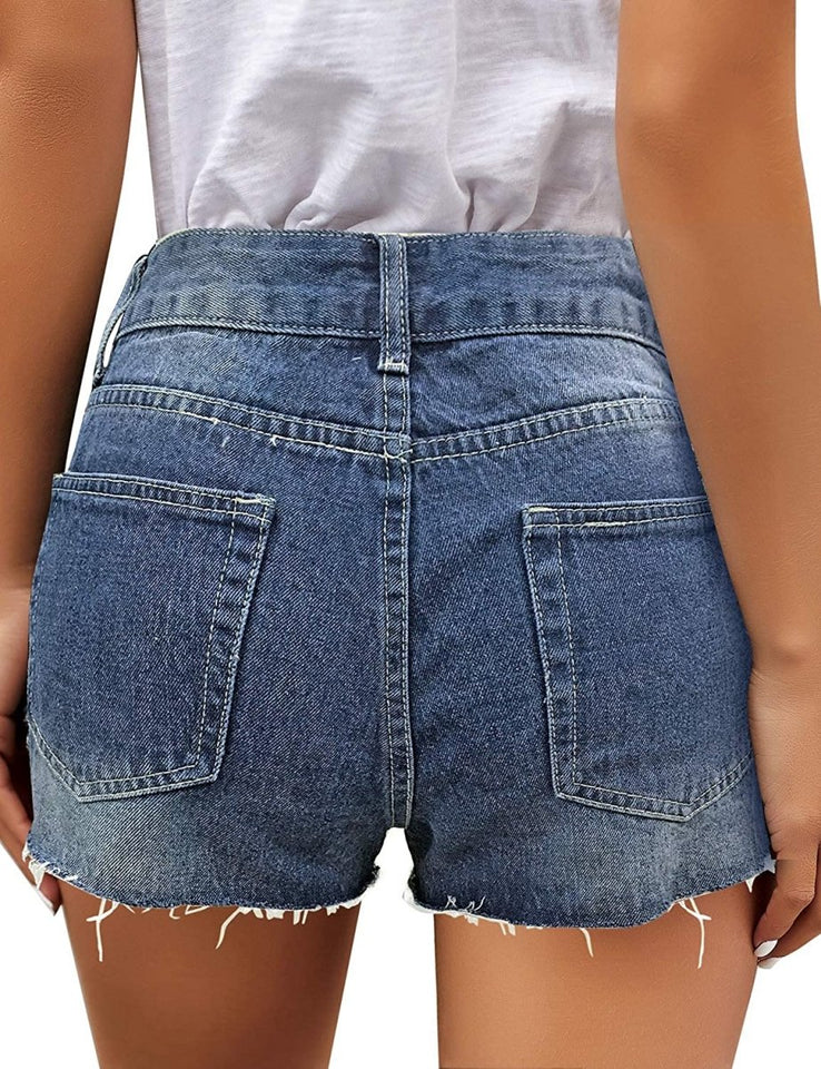 Mid Rise Shorts Frayed Raw Hem Ripped Denim Jean Shorts - Easy Pickins Store