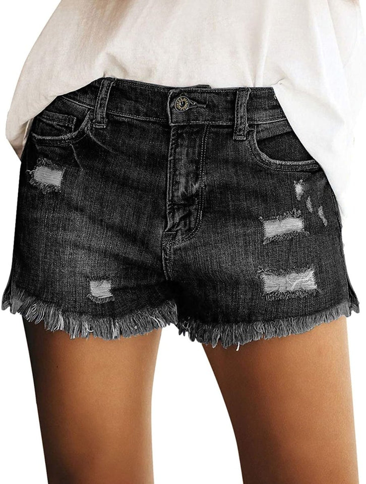 Mid Rise Shorts Frayed Raw Hem Ripped Denim Jean Shorts - Easy Pickins Store
