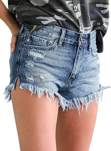 Mid Rise Shorts Frayed Raw Hem Ripped Denim Jean Shorts - Easy Pickins Store