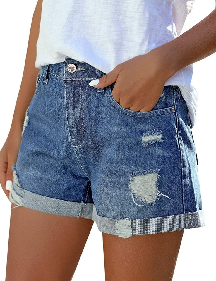 Mid Rise Shorts Frayed Raw Hem Ripped Denim Jean Shorts - Easy Pickins Store