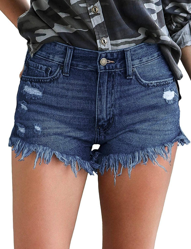 Mid Rise Shorts Frayed Raw Hem Ripped Denim Jean Shorts - Easy Pickins Store