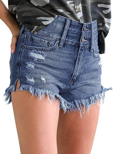 Mid Rise Shorts Frayed Raw Hem Ripped Denim Jean Shorts - Easy Pickins Store