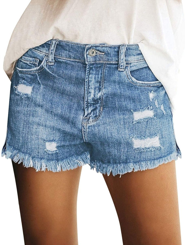 Mid Rise Shorts Frayed Raw Hem Ripped Denim Jean Shorts - Easy Pickins Store