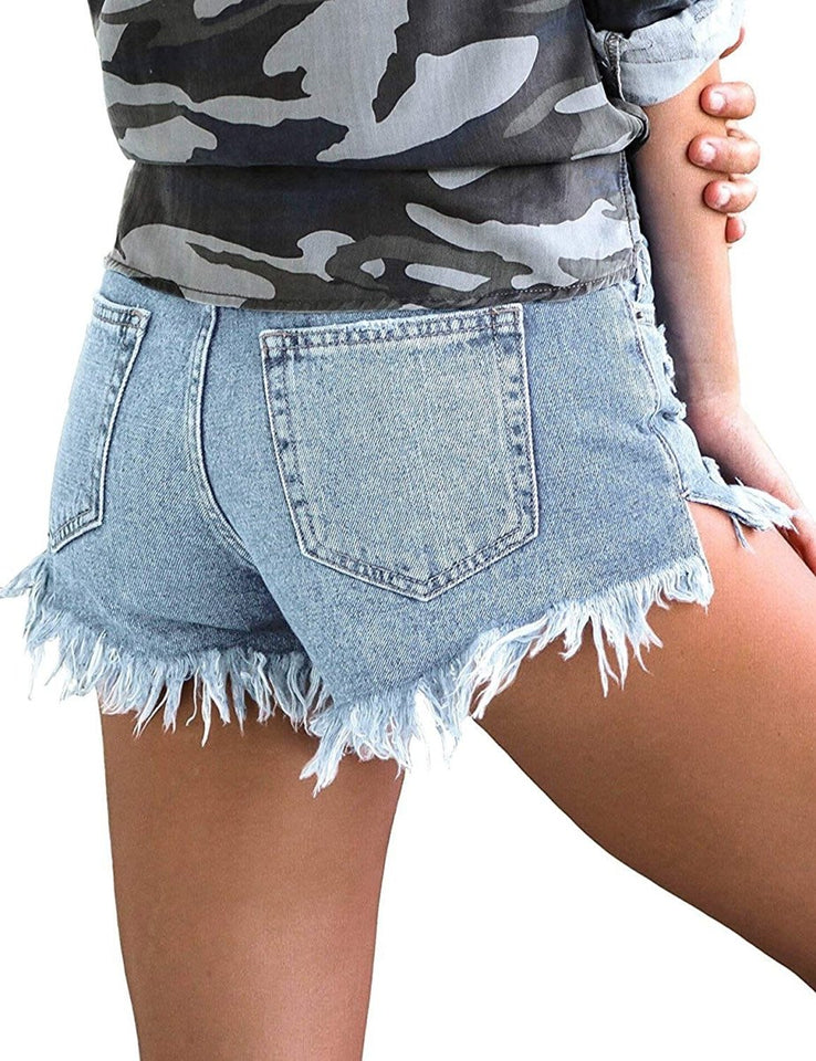 Mid Rise Shorts Frayed Raw Hem Ripped Denim Jean Shorts - Easy Pickins Store