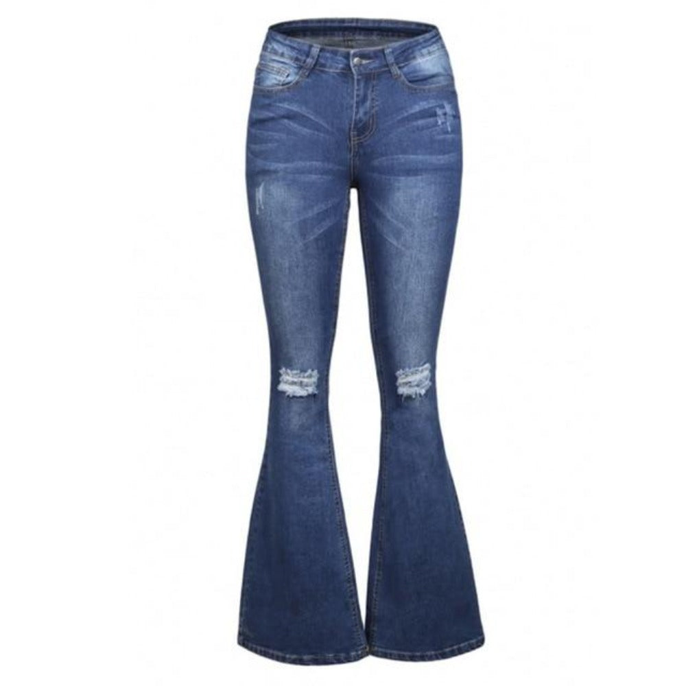 Mid Waist Flare Bell Bottoms Jeans Stretching Wide Leg Denim - Easy Pickins Store