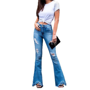 Mid Waist Flare Bell Bottoms Jeans Stretching Wide Leg Denim - Easy Pickins Store