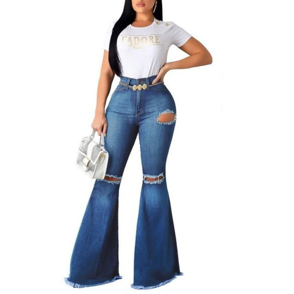 Mid Waist Flare Bell Bottoms Jeans Stretching Wide Leg Denim - Easy Pickins Store