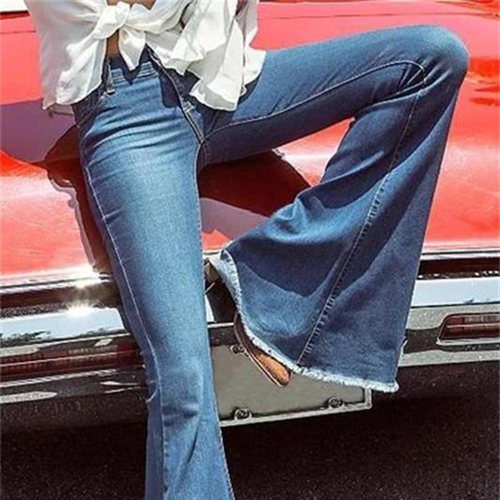 Mid Waist Flare Bell Bottoms Jeans Stretching Wide Leg Denim - Easy Pickins Store