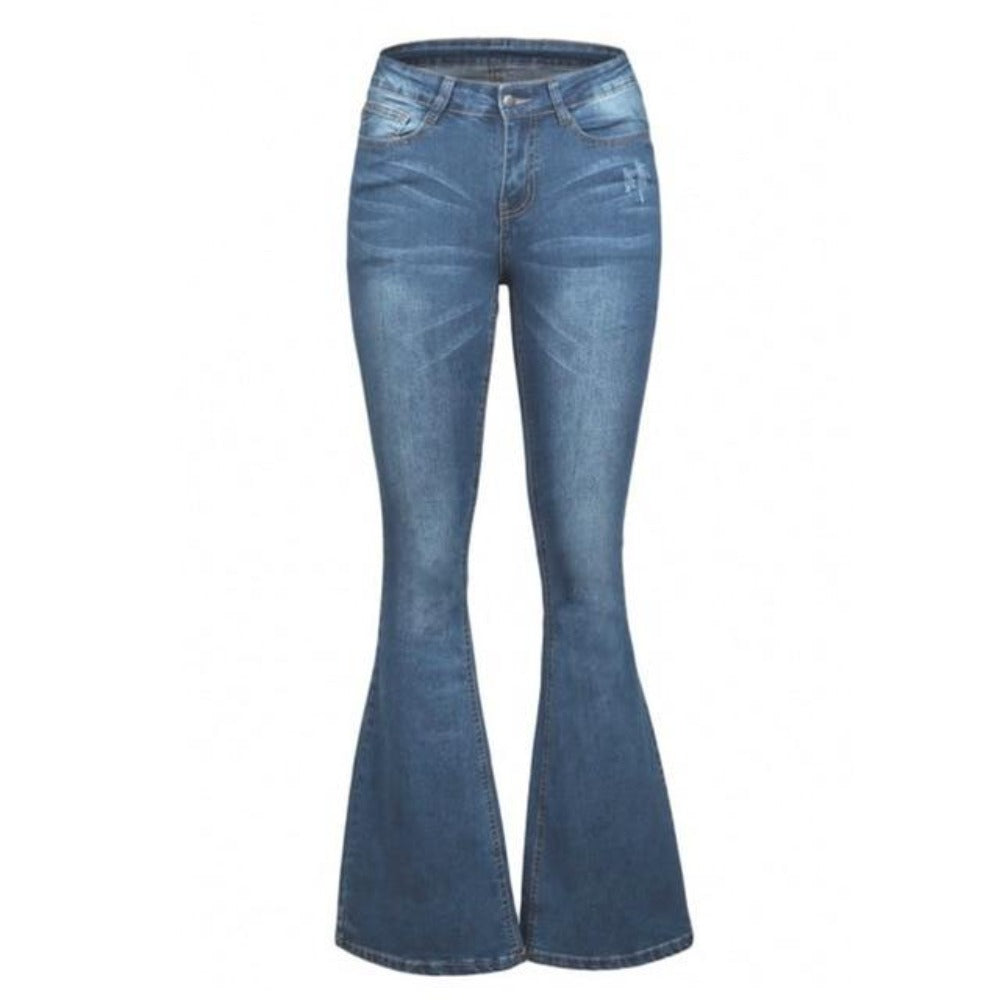 Mid Waist Flare Bell Bottoms Jeans Stretching Wide Leg Denim - Easy Pickins Store