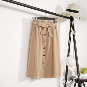 Midi Knee Length Elegant Button High Waist Skirt - Easy Pickins Store