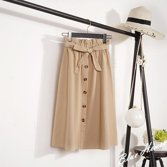 Midi Knee Length Elegant Button High Waist Skirt - Easy Pickins Store